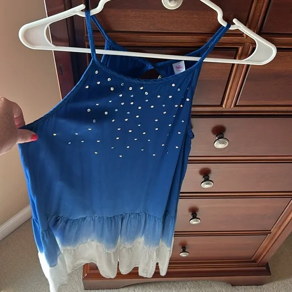 Justice girls 4th of July dress! Blue/white w/ blue/silver sparkly gems, size 16 - Picture 4 of 9